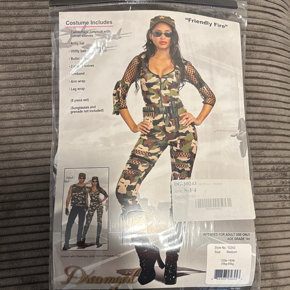 Dreamgirl Camo Jumpsuit with Fishnet Sleeves